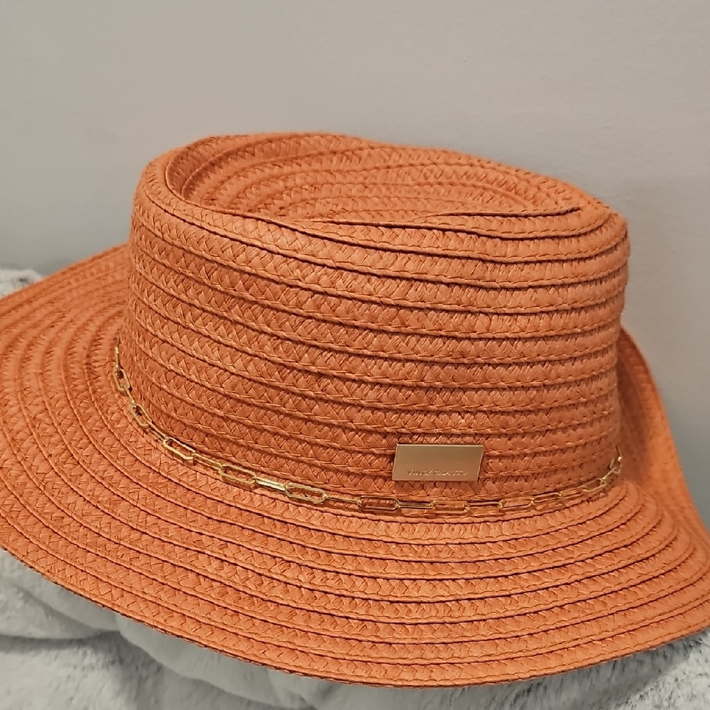 Vince Camuto Orange Hat with Gold Chain Detail